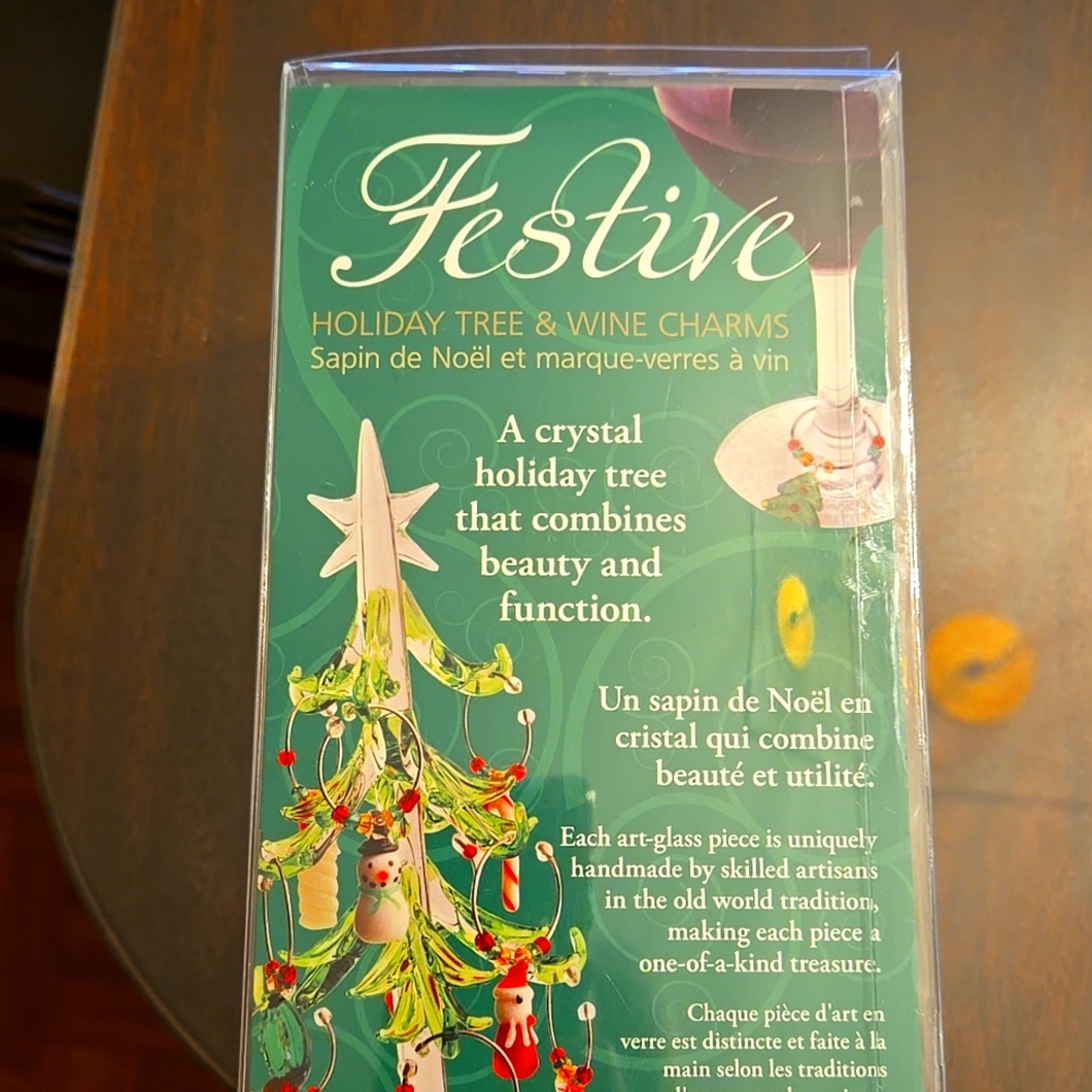 Crystal holiday Tree with wine charms gift set NWB